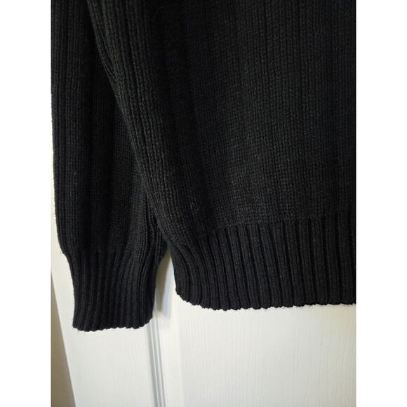 Vintage Cactus Black Leather Front Zip Knit Sweater Bomber Jacket, Men's Medium - Picture 12 of 13